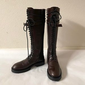 Ann Demeulemeester Combat Boots Brown Leather Knee High Lace up